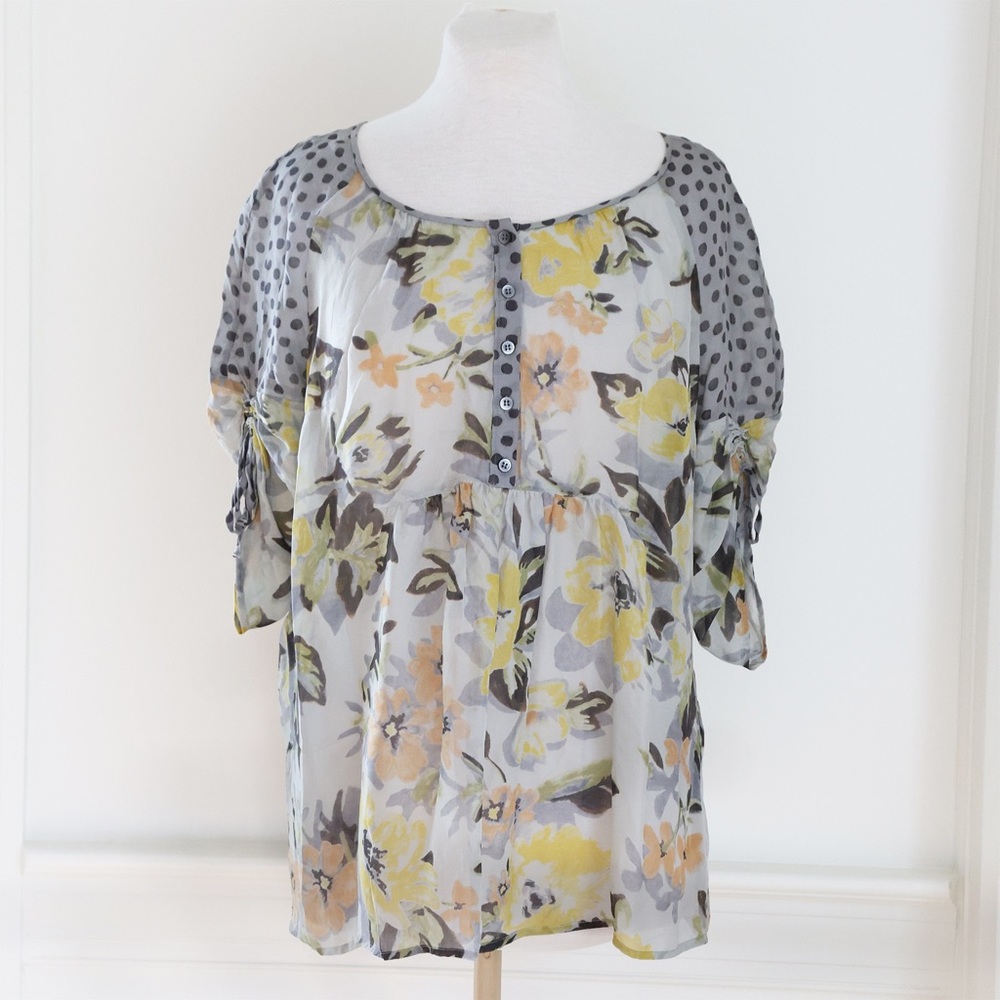 Edme & Esyllte Anthropologie 100% Silk Semi-Sheer Floral Blouse Size 8